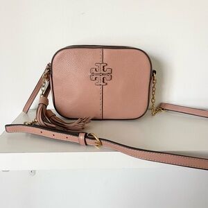 Tory Burch Pink Crossbody Bag with Logo and Tassel